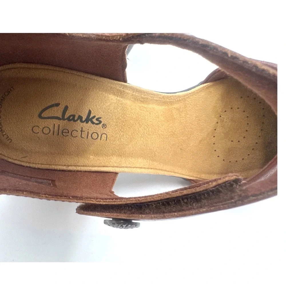 Clarks Emily2 Ketra British Tan Leather Mary Jane Block Heels 26177128 Size 9M